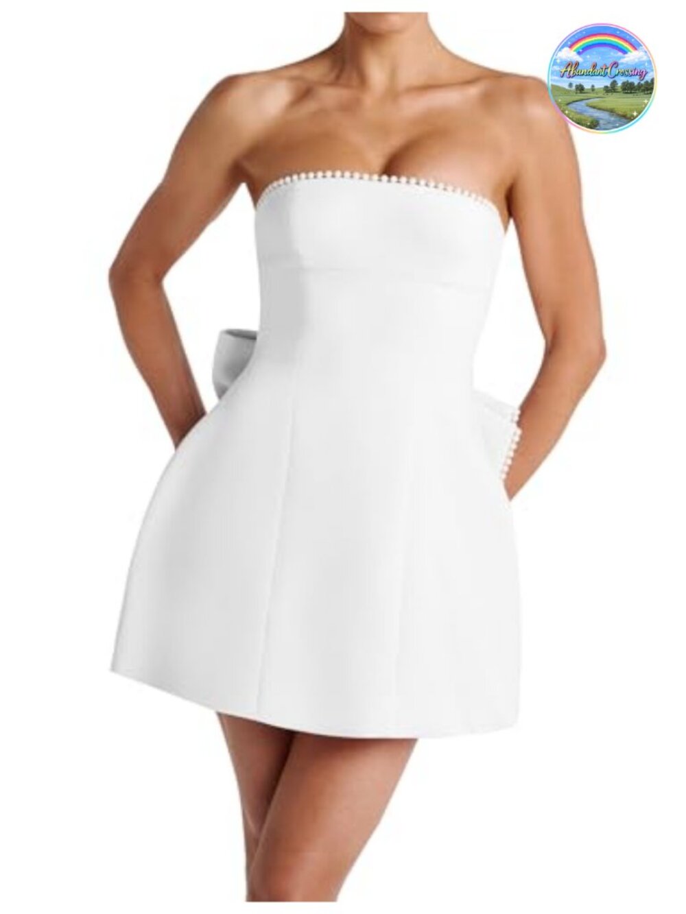 Women's Strapless A-Line Mini Dress Off Shoulder Backless Pearl Bow